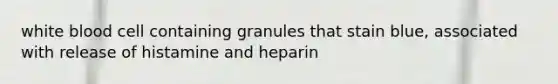 white blood cell containing granules that stain blue, associated with release of histamine and heparin