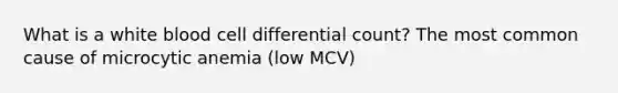 What is a white blood cell differential count? The most common cause of microcytic anemia (low MCV)