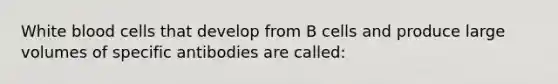 White blood cells that develop from B cells and produce large volumes of specific antibodies are called: