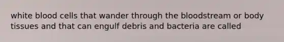 white blood cells that wander through <a href='https://www.questionai.com/knowledge/k7oXMfj7lk-the-blood' class='anchor-knowledge'>the blood</a>stream or body tissues and that can engulf debris and bacteria are called
