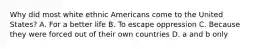 Why did most white ethnic Americans come to the United States? A. For a better life B. To escape oppression C. Because they were forced out of their own countries D. a and b only