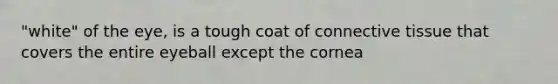 "white" of the eye, is a tough coat of connective tissue that covers the entire eyeball except the cornea