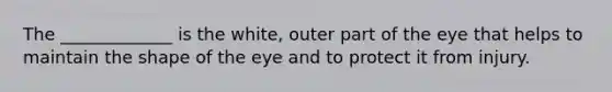 The _____________ is the white, outer part of the eye that helps to maintain the shape of the eye and to protect it from injury.