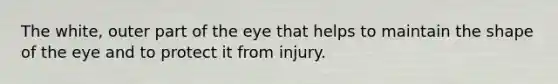 The white, outer part of the eye that helps to maintain the shape of the eye and to protect it from injury.