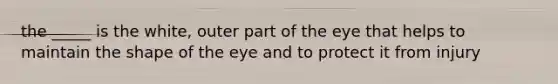 the _____ is the white, outer part of the eye that helps to maintain the shape of the eye and to protect it from injury