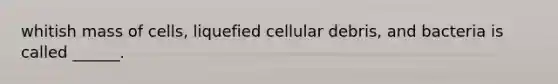 whitish mass of cells, liquefied cellular debris, and bacteria is called ______.