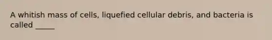 A whitish mass of cells, liquefied cellular debris, and bacteria is called _____