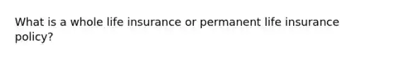 What is a whole life insurance or permanent life insurance policy?