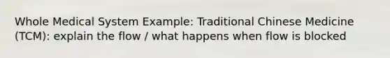 Whole Medical System Example: Traditional Chinese Medicine (TCM): explain the flow / what happens when flow is blocked