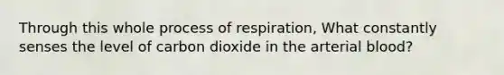 Through this whole process of respiration, What constantly senses the level of carbon dioxide in the arterial blood?