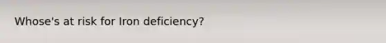 Whose's at risk for Iron deficiency?