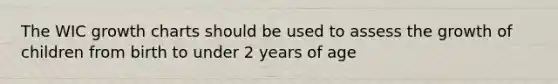 The WIC growth charts should be used to assess the growth of children from birth to under 2 years of age