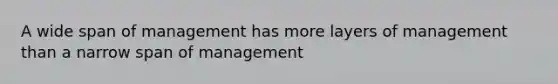 A wide span of management has more layers of management than a narrow span of management