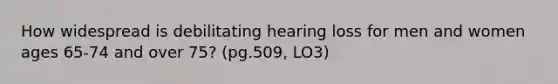 How widespread is debilitating hearing loss for men and women ages 65-74 and over 75? (pg.509, LO3)