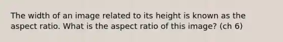 The width of an image related to its height is known as the aspect ratio. What is the aspect ratio of this image? (ch 6)