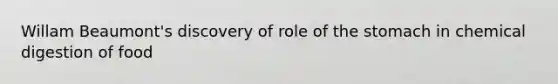 Willam Beaumont's discovery of role of the stomach in chemical digestion of food