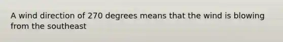 A wind direction of 270 degrees means that the wind is blowing from the southeast