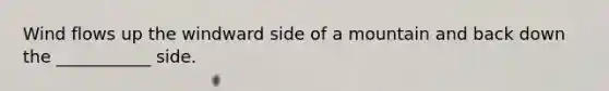 Wind flows up the windward side of a mountain and back down the ___________ side.