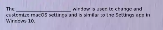 The ________________________ window is used to change and customize macOS settings and is similar to the Settings app in Windows 10.