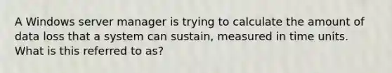 A Windows server manager is trying to calculate the amount of data loss that a system can sustain, measured in time units. What is this referred to as?