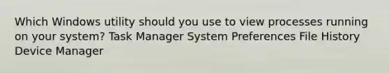 Which Windows utility should you use to view processes running on your system? Task Manager System Preferences File History Device Manager