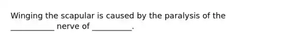Winging the scapular is caused by the paralysis of the ___________ nerve of __________.