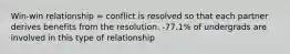 Win-win relationship = conflict is resolved so that each partner derives benefits from the resolution. -77.1% of undergrads are involved in this type of relationship