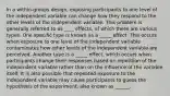 In a within-groups design, exposing participants to one level of the independent variable can change how they respond to the other levels of the independent variable. This problem is generally referred to as ____ effects, of which there are various types. One specific type is known as a _____ effect. This occurs when exposure to one level of the independent variable contaminates how other levels of the independent variable are perceived. Another type is a _____ effect, which occurs when participants change their responses based on repetition of the independent variable rather than on the influence of the variable itself. It is also possible that repeated exposure to the independent variable may cause participants to guess the hypothesis of the experiment, also known as ______.