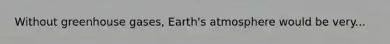 Without greenhouse gases, <a href='https://www.questionai.com/knowledge/kRonPjS5DU-earths-atmosphere' class='anchor-knowledge'>earth's atmosphere</a> would be very...