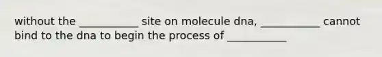 without the ___________ site on molecule dna, ___________ cannot bind to the dna to begin the process of ___________