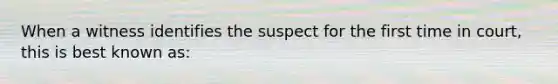 When a witness identifies the suspect for the first time in court, this is best known as: