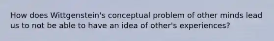 How does Wittgenstein's conceptual problem of other minds lead us to not be able to have an idea of other's experiences?