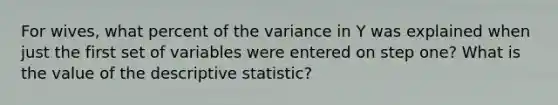 For wives, what percent of the variance in Y was explained when just the first set of variables were entered on step one? What is the value of the descriptive statistic?