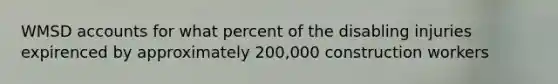 WMSD accounts for what percent of the disabling injuries expirenced by approximately 200,000 construction workers