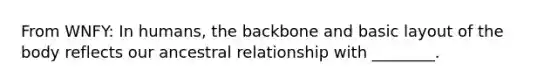 From WNFY: In humans, the backbone and basic layout of the body reflects our ancestral relationship with ________.