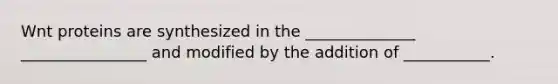 Wnt proteins are synthesized in the ______________ ________________ and modified by the addition of ___________.