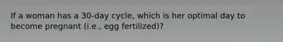 If a woman has a 30-day cycle, which is her optimal day to become pregnant (i.e., egg fertilized)?