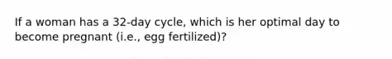 If a woman has a 32-day cycle, which is her optimal day to become pregnant (i.e., egg fertilized)?