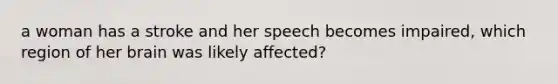 a woman has a stroke and her speech becomes impaired, which region of her brain was likely affected?