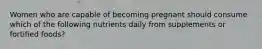 Women who are capable of becoming pregnant should consume which of the following nutrients daily from supplements or fortified foods?