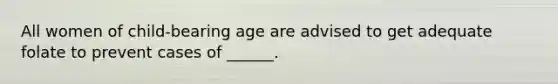 All women of child-bearing age are advised to get adequate folate to prevent cases of ______.