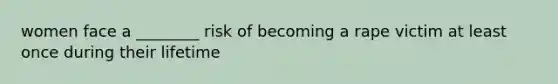 women face a ________ risk of becoming a rape victim at least once during their lifetime