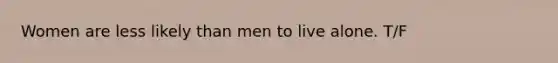 Women are less likely than men to live alone. T/F