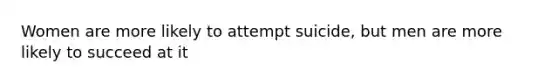 Women are more likely to attempt suicide, but men are more likely to succeed at it