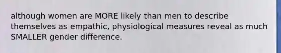 although women are MORE likely than men to describe themselves as empathic, physiological measures reveal as much SMALLER gender difference.