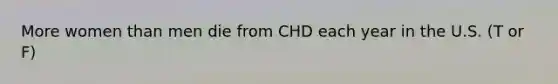 More women than men die from CHD each year in the U.S. (T or F)