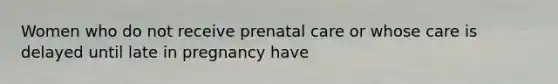 Women who do not receive prenatal care or whose care is delayed until late in pregnancy have