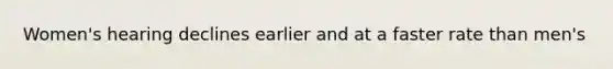 Women's hearing declines earlier and at a faster rate than men's