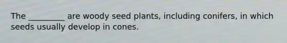 The _________ are woody seed plants, including conifers, in which seeds usually develop in cones.