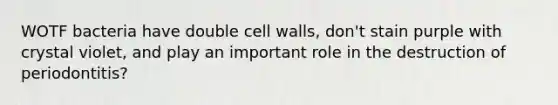 WOTF bacteria have double cell walls, don't stain purple with crystal violet, and play an important role in the destruction of periodontitis?